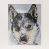 Blue Heeler Hund im Schnee Puzzle (Vertikal)