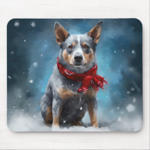 Blue Heeler Hund im Schnee Weihnachten Mousepad