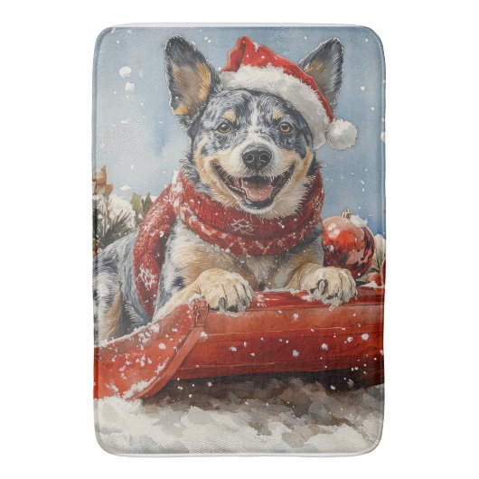 Blue Heeler Hund in Sledge Lass es Schnee Weihnach Badematte (Vorderseite Vertikal)