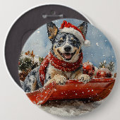 Blue Heeler Hund in Sledge Lass es Schnee Weihnach Button (Vorne & Hinten)