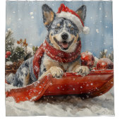 Blue Heeler Hund in Sledge Lass es Schnee Weihnach Duschvorhang (Vorderseite)
