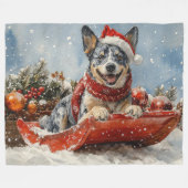 Blue Heeler Hund in Sledge Lass es Schnee Weihnach Fleecedecke (Vorderseite (Horizontal))