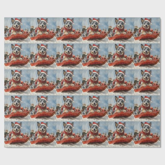 Blue Heeler Hund in Sledge Lass es Schnee Weihnach Geschenkpapier (Flach)