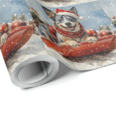 Blue Heeler Hund in Sledge Lass es Schnee Weihnach Geschenkpapier (Rolleneckpunkt)