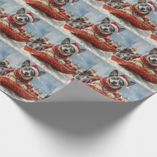 Blue Heeler Hund in Sledge Lass es Schnee Weihnach Geschenkpapier (Ecke)