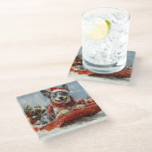 Blue Heeler Hund in Sledge Lass es Schnee Weihnach Glasuntersetzer (Schrägansicht)