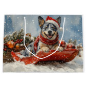 Blue Heeler Hund in Sledge Lass es Schnee Weihnach Große Geschenktüte (Vorderseite)