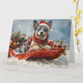 Blue Heeler Hund in Sledge Lass es Schnee Weihnach Karte (Gelbe Blume)