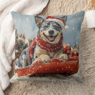 Blue Heeler Hund in Sledge Lass es Schnee Weihnach Kissen