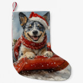 Blue Heeler Hund in Sledge Lass es Schnee Weihnach Kleiner Weihnachtsstrumpf (Vorderseite)