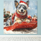 Blue Heeler Hund in Sledge Lass es Schnee Weihnach Leinwanddruck (Insitu (Holzboden))