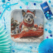 Blue Heeler Hund in Sledge Lass es Schnee Weihnach Pappteller (Party)