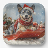 Blue Heeler Hund in Sledge Lass es Schnee Weihnach Pappteller (Vorderseite)