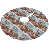 Blue Heeler Hund in Sledge Lass es Schnee Weihnach Polyester Weihnachtsbaumdecke (Schrägansicht)