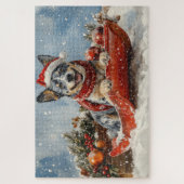 Blue Heeler Hund in Sledge Lass es Schnee Weihnach Puzzle (Vertikal)
