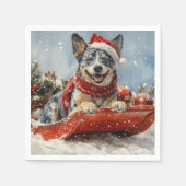 Blue Heeler Hund in Sledge Lass es Schnee Weihnach Serviette (Vorderseite)