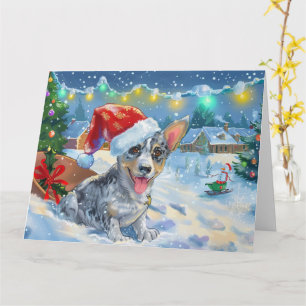 Blue Heeler Hund in Sleigh Snow Weihnachten Karte