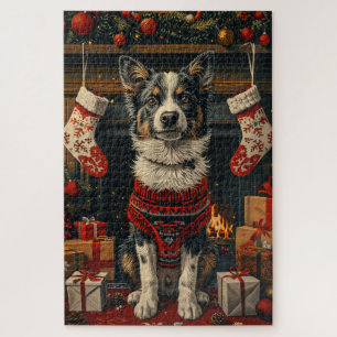 Blue Heeler Hund mit Weihnachtsgeschenken Feuerpla Puzzle