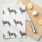 Blue Heeler Hund Rasse Silhouette Geo Kariert Geschirrtuch (Viertel Falte)