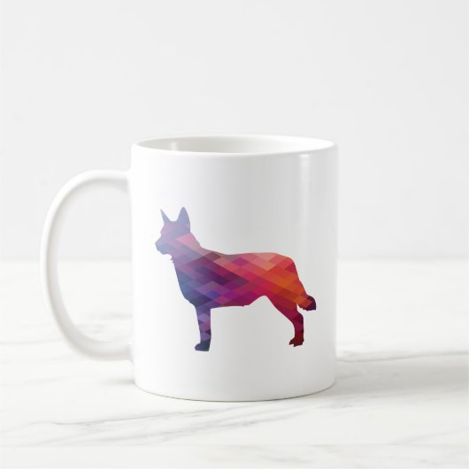 Blue Heeler Hund Rasse Silhouette Geo Lila Kaffeetasse (Links)