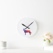 Blue Heeler Hund Rasse Silhouette Geo Lila Runde Wanduhr (Zuhause)