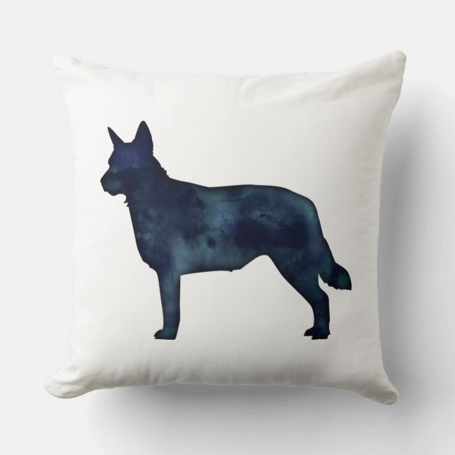 Blue Heeler Hund Silhouette Black Watercolor Kissen (Vorderseite)