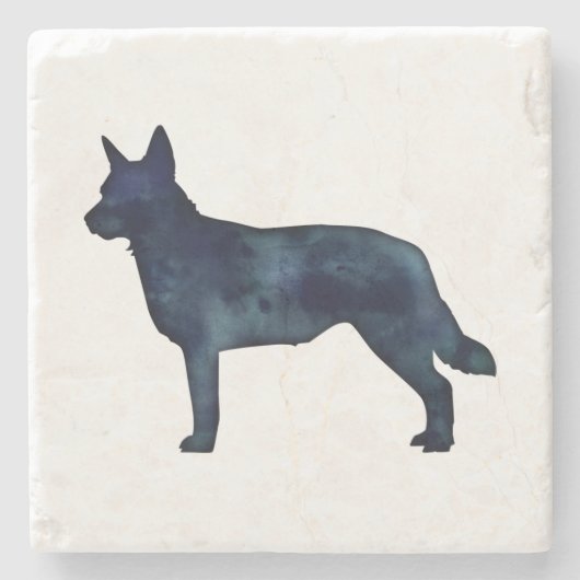 Blue Heeler Hund Silhouette Black Watercolor Steinuntersetzer (Vorderseite)