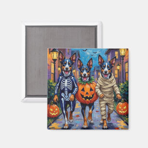 Blue Heeler Hunde beim Trick-or-Treat an Halloween Magnet