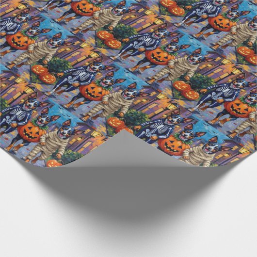 Blue Heeler Hunde Trick-or-Treating in Halloween C Geschenkpapier (Ecke)