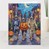 Blue Heeler Hunde Trick-or-Treating in Halloween C Karte (Vorderseite)