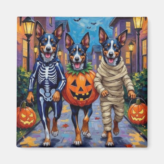 Blue Heeler Hunde Trick-or-Treating in Halloween C Magnet (Vorne)