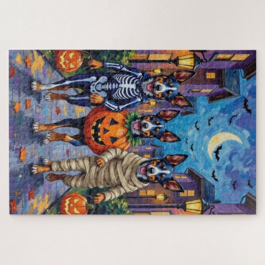 Blue Heeler Hunde Trick-or-Treating in Halloween C Puzzle (Horizontal)