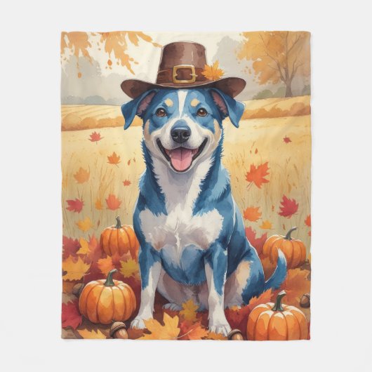 Blue Heeler im Herbst lässt Erntedank Art Fleecedecke (Vorderseite)