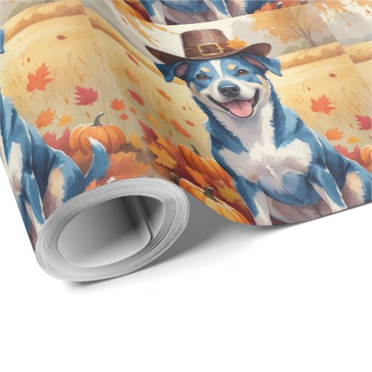Blue Heeler im Herbst lässt Erntedank Art Geschenkpapier (Rolleneckpunkt)