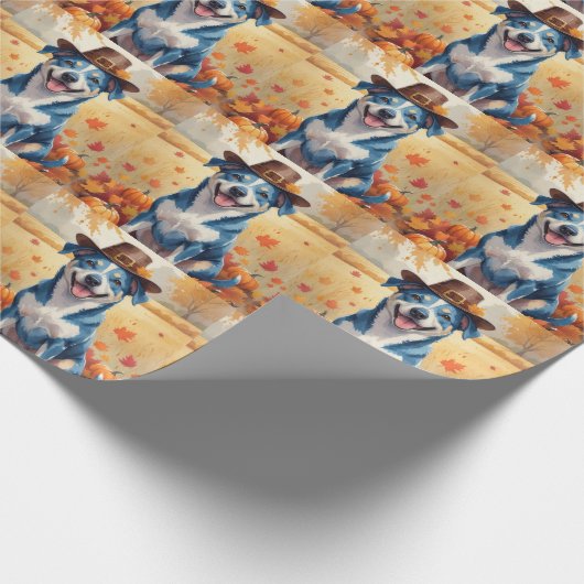 Blue Heeler im Herbst lässt Erntedank Art Geschenkpapier (Ecke)
