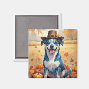 Blue Heeler im Herbst lässt Erntedank Art Magnet