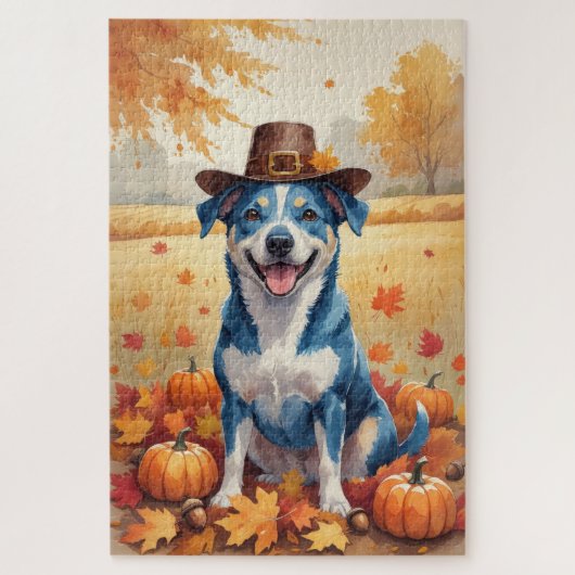Blue Heeler im Herbst lässt Erntedank Art Puzzle (Vertikal)