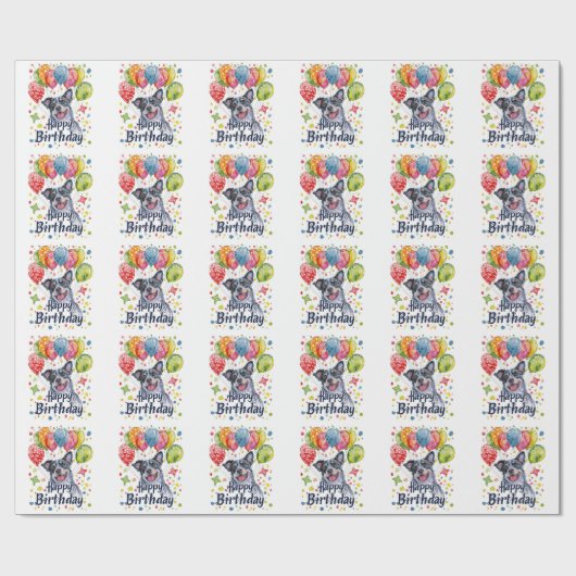 Blue Heeler mit Balloons Geschenkpapier (Flach)