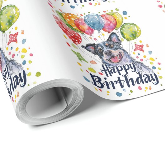 Blue Heeler mit Balloons Geschenkpapier (Rolleneckpunkt)