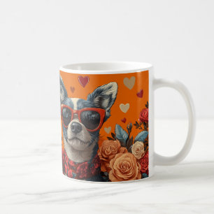 Blue Heeler mit Herz Rosen Valentinstag Kaffeetasse