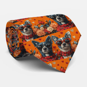 Blue Heeler mit Herz Rosen Valentinstag Krawatte