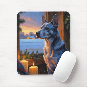 Blue Heeler mit Weihnachtsbeleuchtung Ferien Mousepad