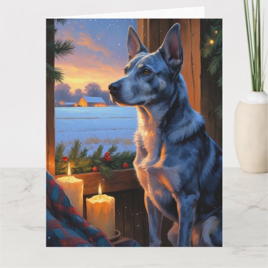 Blue Heeler mit Weihnachtslicht Urlaub Karte (Vorderseite)