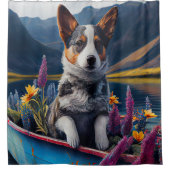 Blue Heeler on a Paddle: Ein Landschaftliches Aben Duschvorhang (Vorderseite)