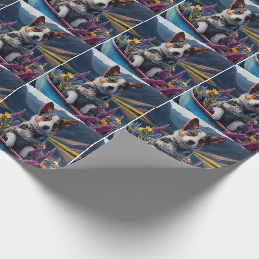 Blue Heeler on a Paddle: Ein Landschaftliches Aben Geschenkpapier (Ecke)