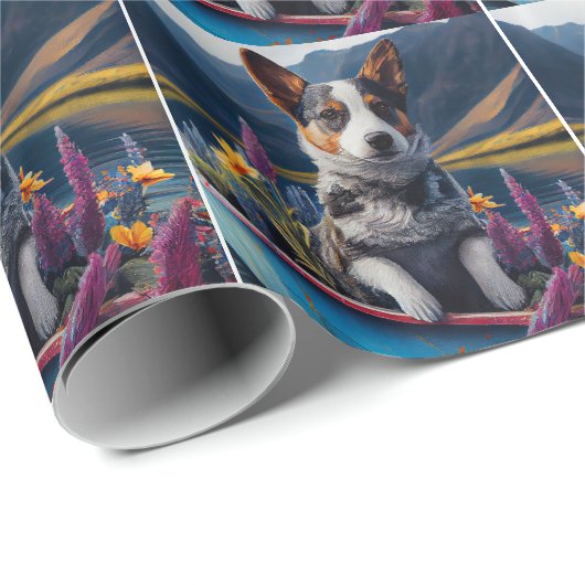 Blue Heeler on a Paddle: Ein Landschaftliches Aben Geschenkpapier (Rolleneckpunkt)