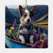 Blue Heeler on a Paddle: Ein Landschaftliches Aben Keramikornament (Rückseite)