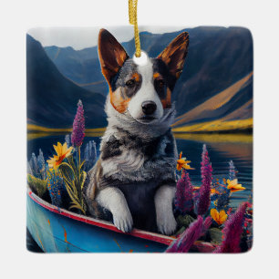 Blue Heeler on a Paddle: Ein Landschaftliches Aben Keramikornament