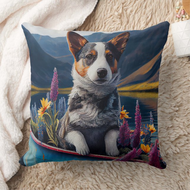 Blue Heeler on a Paddle: Ein Landschaftliches Aben Kissen (Decke)