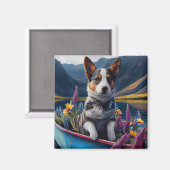 Blue Heeler on a Paddle: Ein Landschaftliches Aben Magnet (Vorderseite/Rückseite)